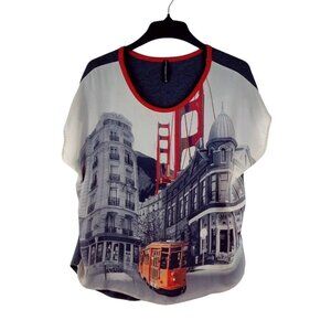 Yuni Top San Francisco Street Car Sleeveless Red White Dark Gray Hi-lo Casual XL